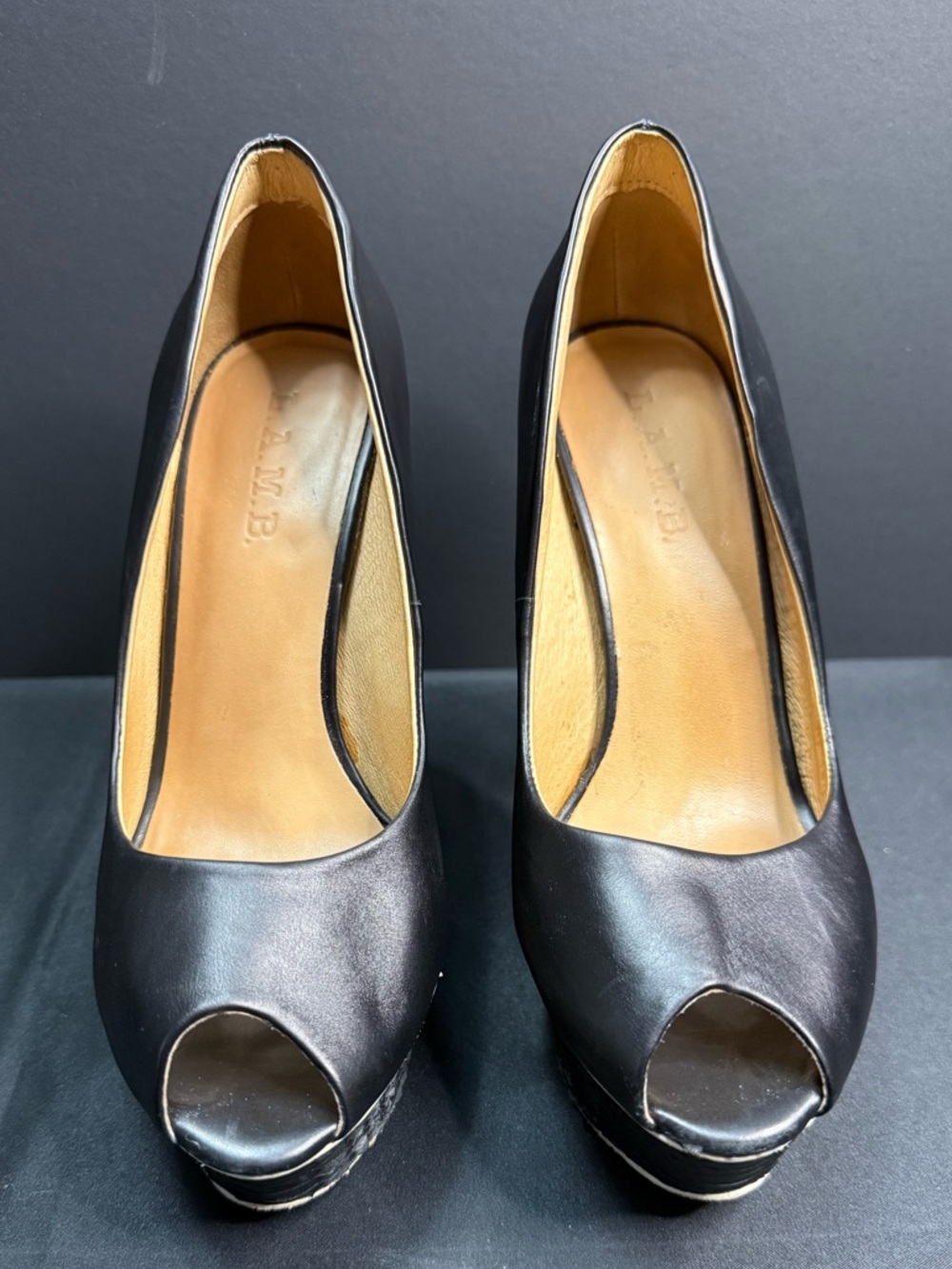 LAMB Black Leather Platform Snake Ultra High Heel Peep Toe Pump - Picture 2 of 12